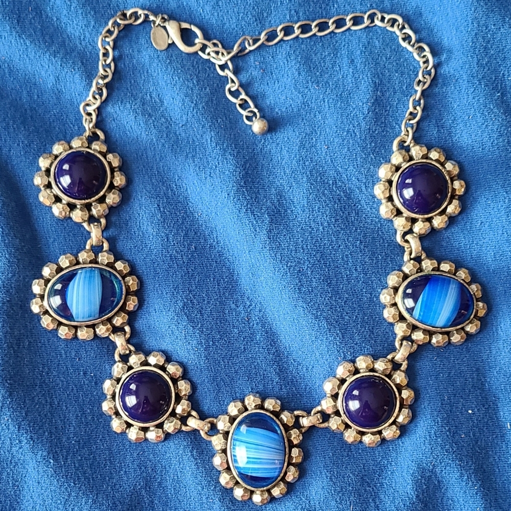 CHICO'S Royal Blue Stone Silver Tone Statement Necklace